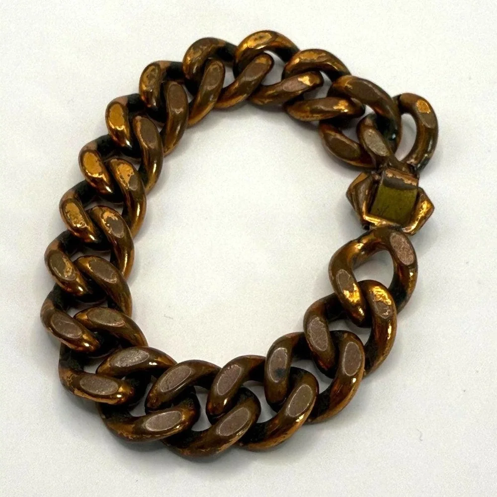 Vintage Gold Tone Chunky Curb Link Bracelet‎ – Heavy Chain Statement Style